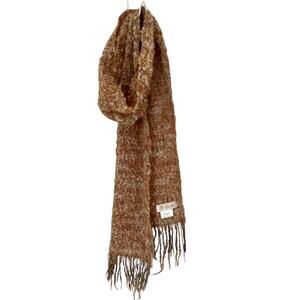 Avoca Ireland Boucle Knit Fringe Scarf Apricot Textured Irish Woven Neutral Wool